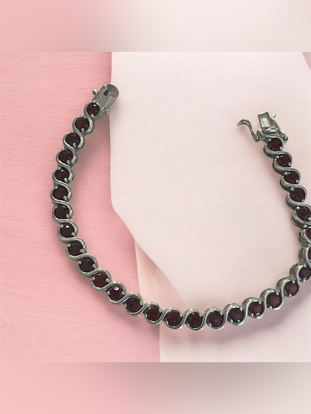 Sterling Silver Garnet Tennis Bracelet - Deep Red